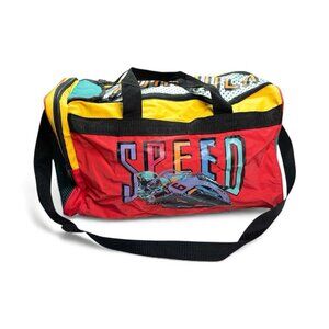 Vintage Formula Speed Motorcycle Racing Duffle Bag 90s Colorful Luggage
